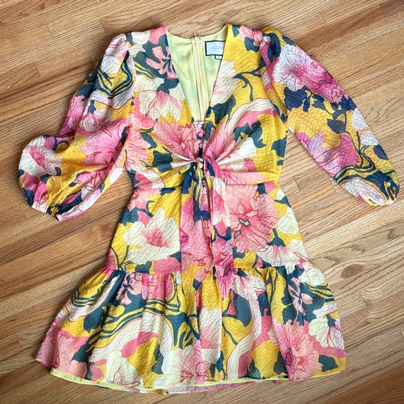 ALEXIS small Yellow Pink & Green Floral Tie-Front Dress